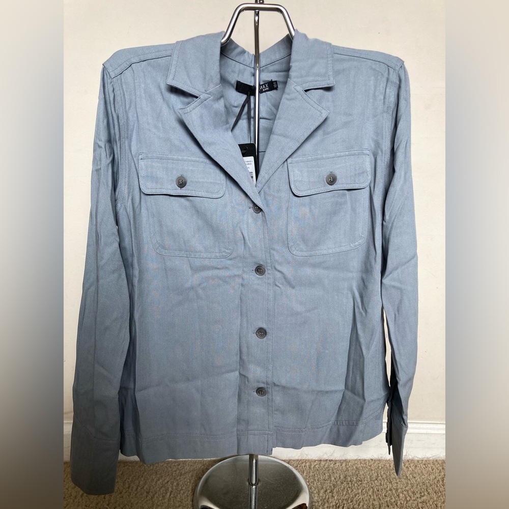 Light Blue Button Front Utility Shirt Jacket